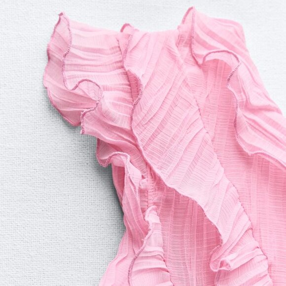 Zara Pink Ruffled One-Shoulder Blouse - Picture 8 of 10